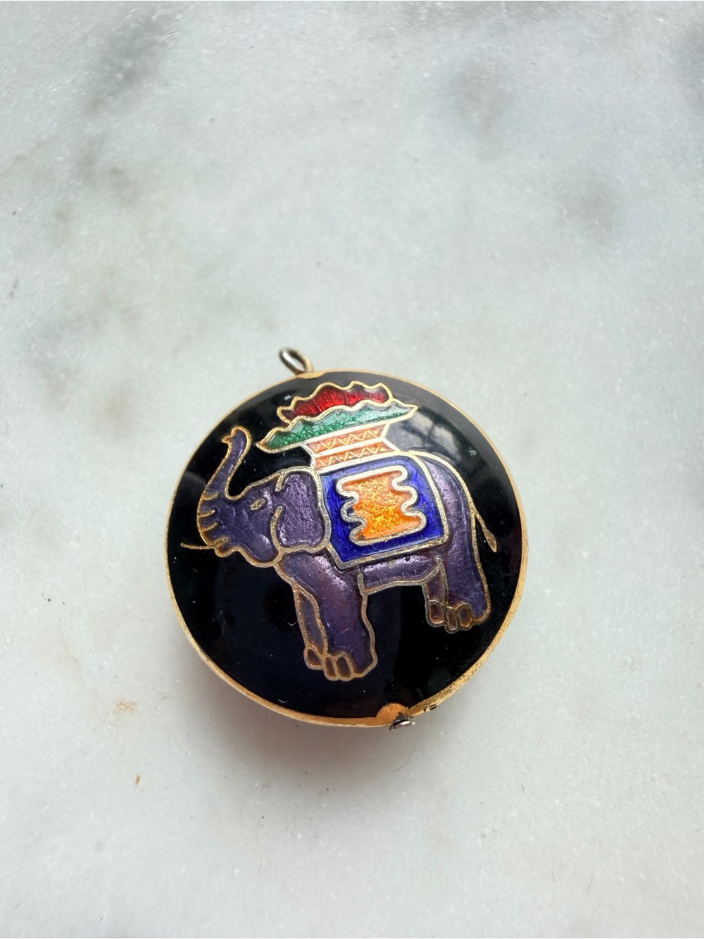 Vintage Cloisonné Elephant Charm Pendant Enamel Lucky Elephant Necklace Charm